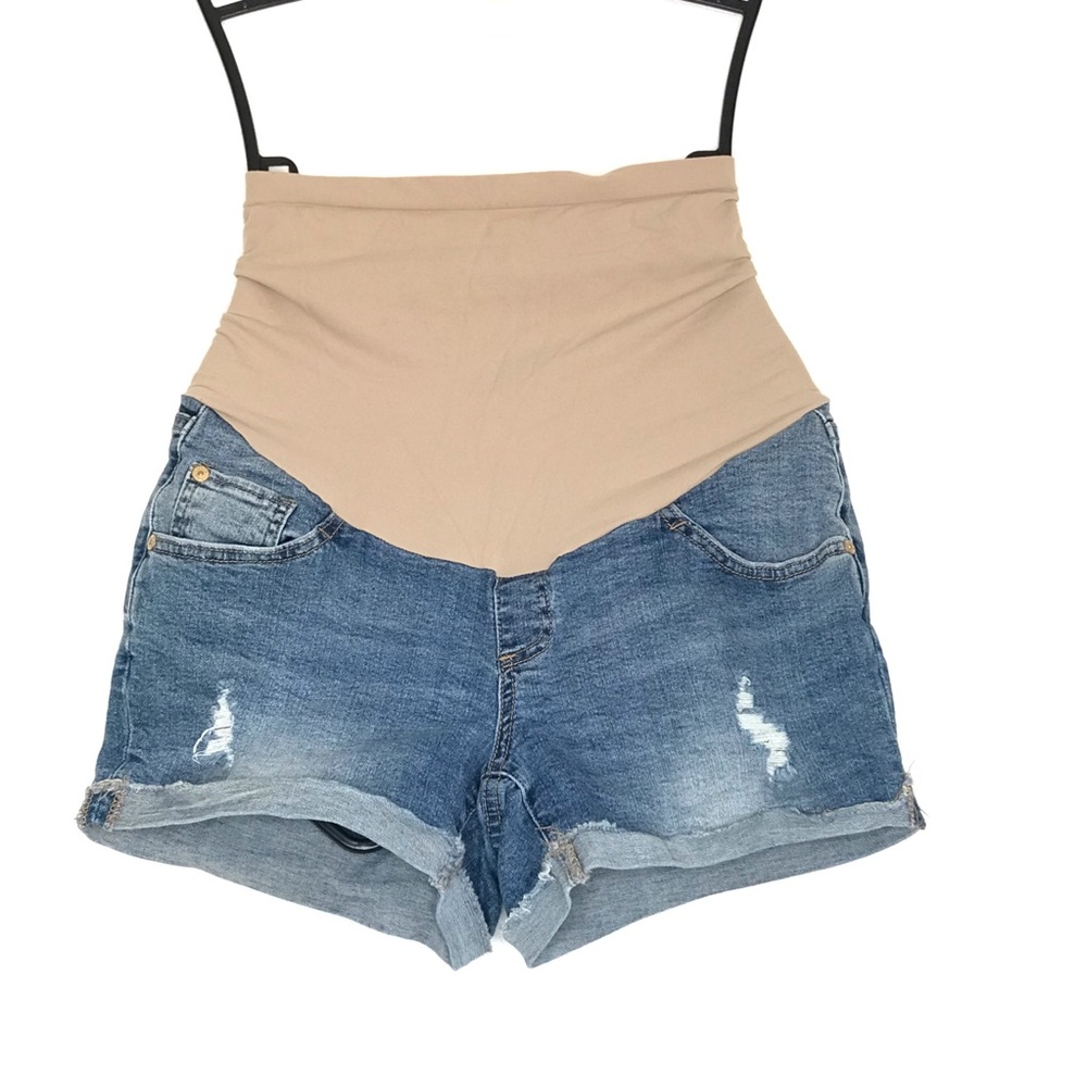 A Pea in the Pod Blue Jean Shorts with Tan Waistband